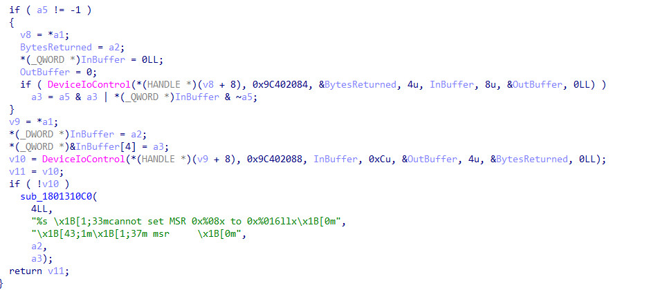 Figure 17: IOCTL transmission code